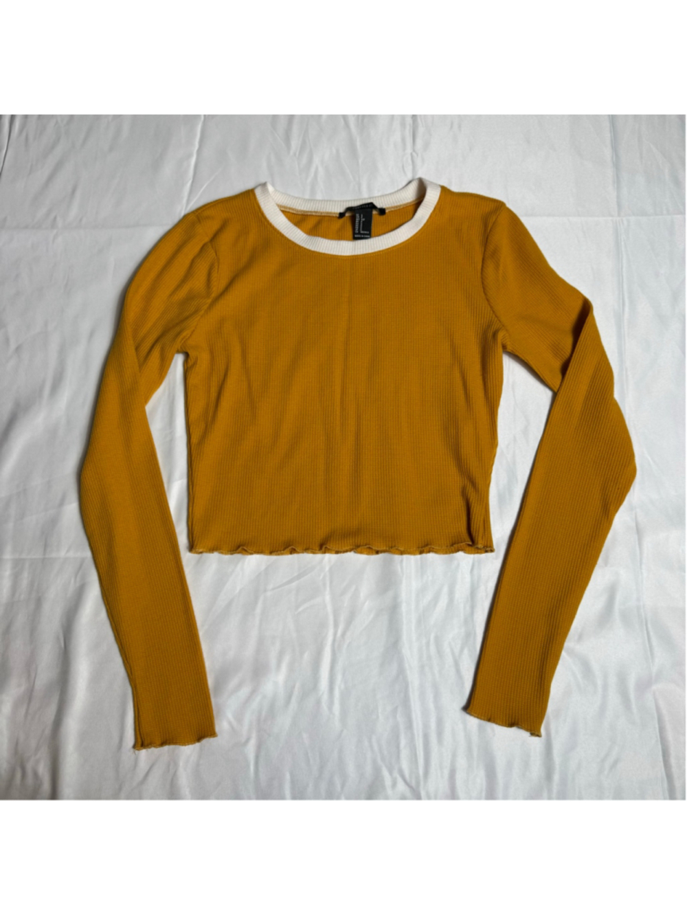 Women's Forever 21 Long Sleeve Tee Size S Yellow White